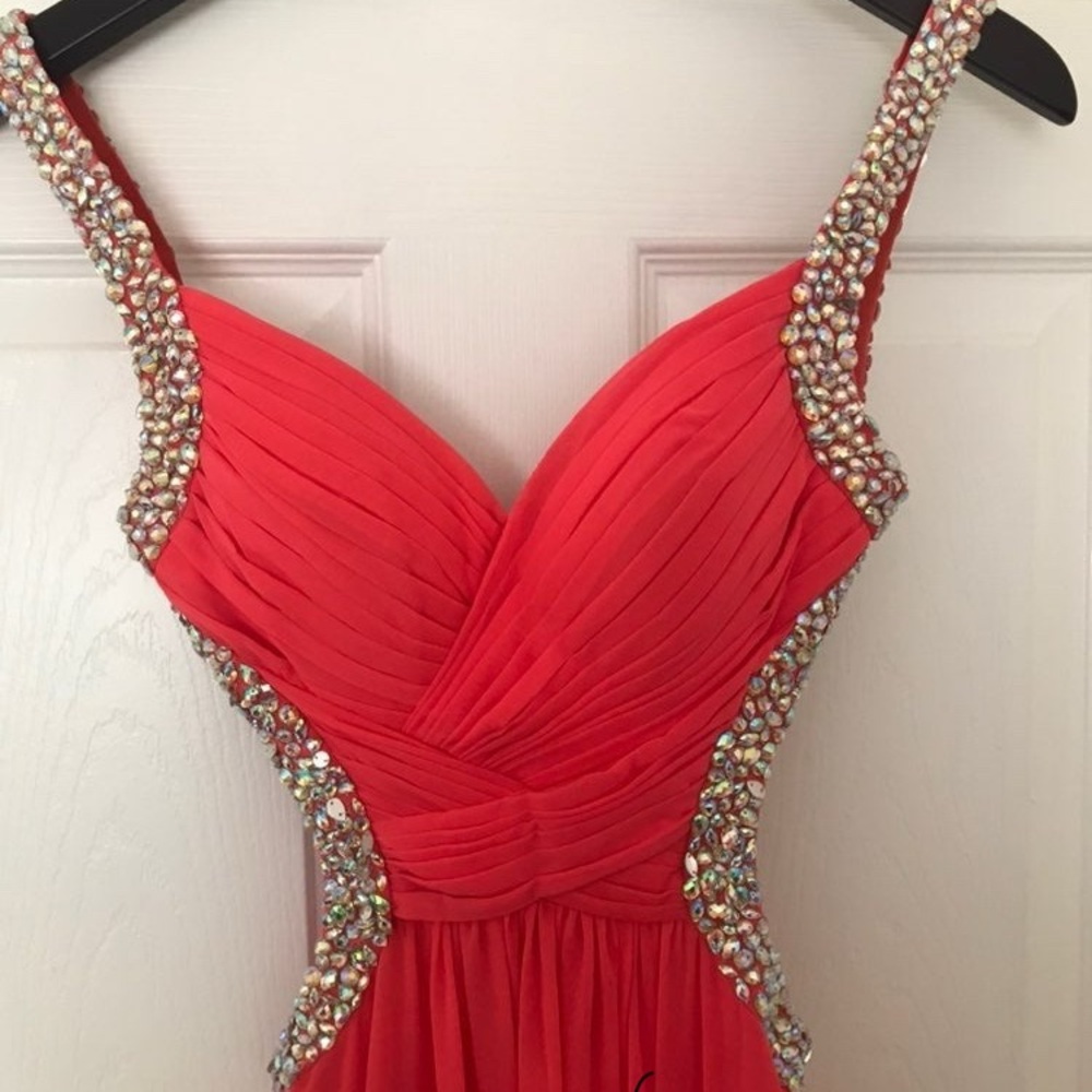 Glamorous Coral Beaded Prom Dress